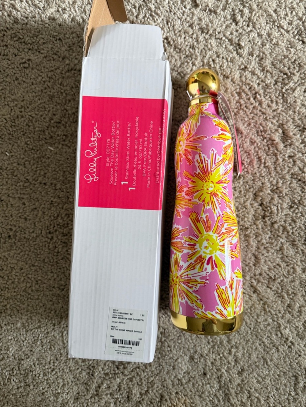 Lilly Pulitzer Pink Floral Insulated Water Bottle in Squeeze the day
